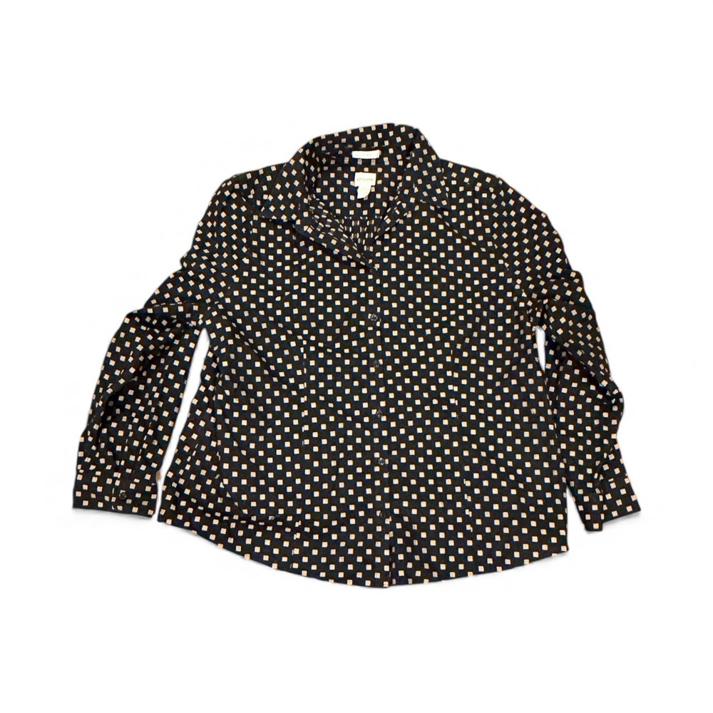 Chicos Black Geometric Print Long Sleeve Button Up Shirt Womens‎ sz 3 XL